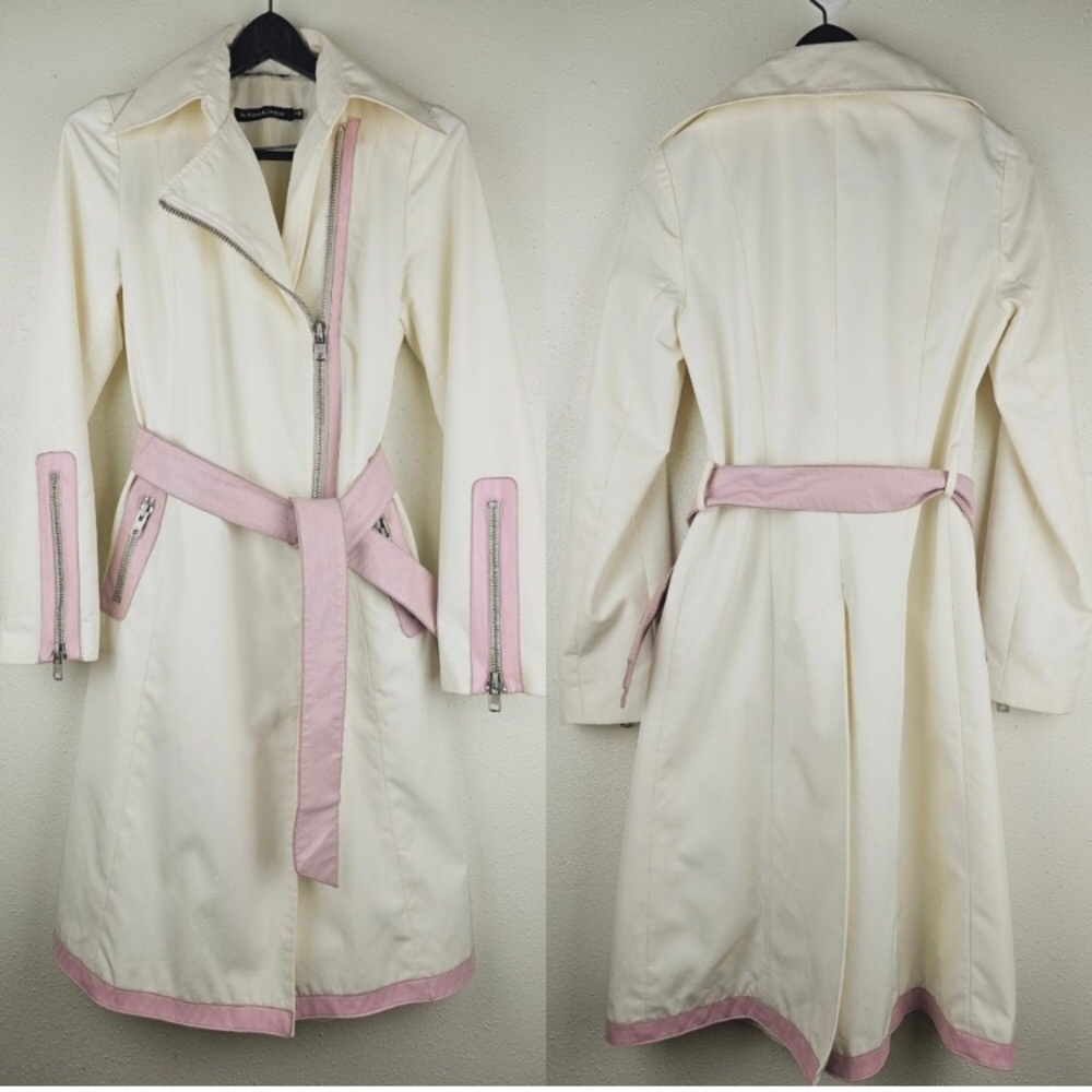 Mackage Pink & White Belted Trench Coat Raincoat EUC